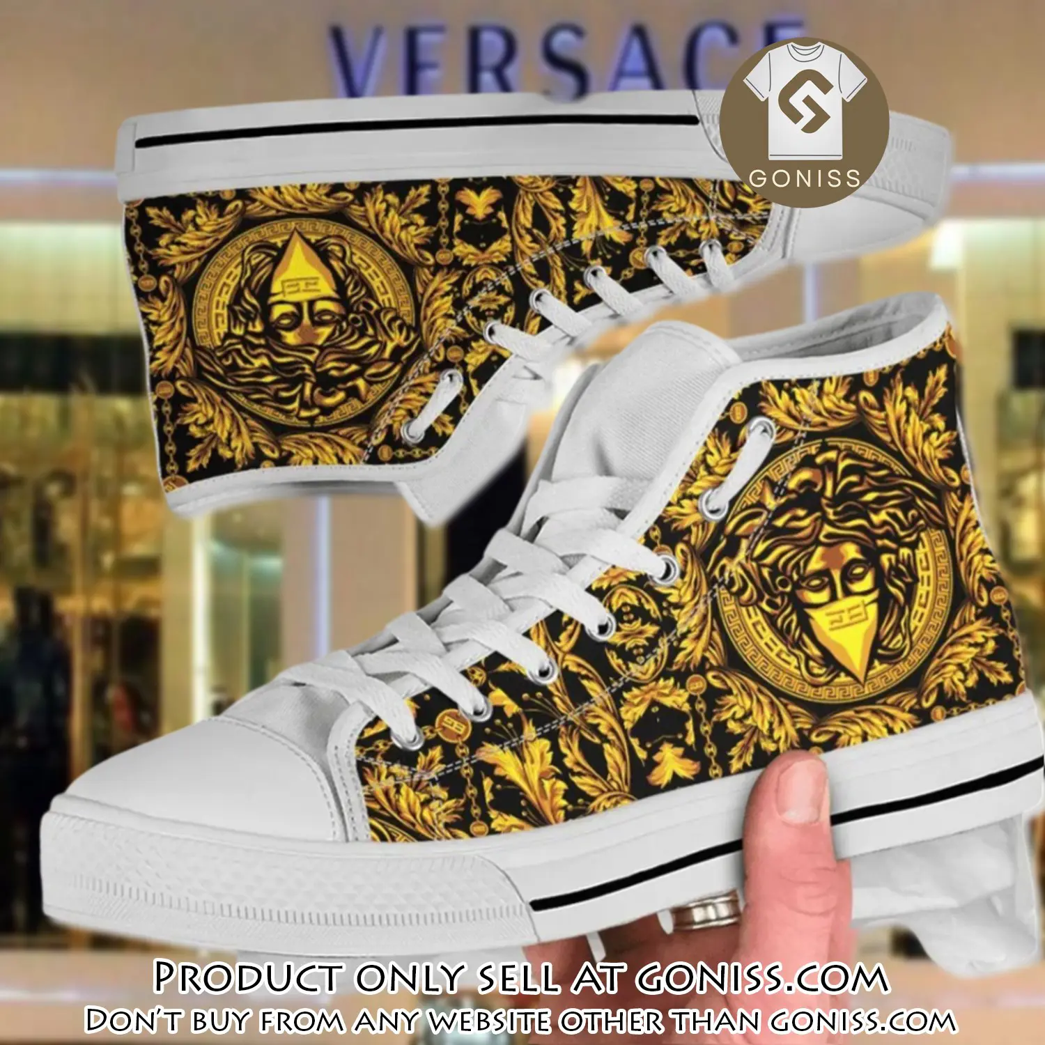 Versace medusa golden white high top canvas shoes luxury brand gifts for men women gn5745460
